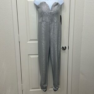 Trixxi Clothing Company Pantsuit Gray Silver Metallic Large Strapless Sexy Eveni